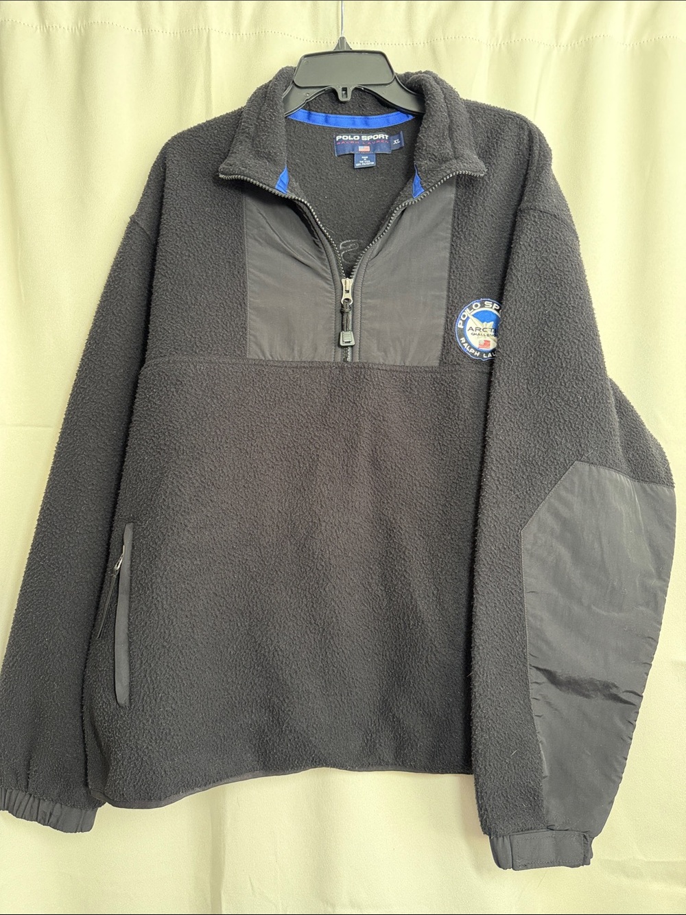 VTG Polo Sport Ralph Lauren Arctic Challenge Black 1/4 Zip Fleece Pullover XL